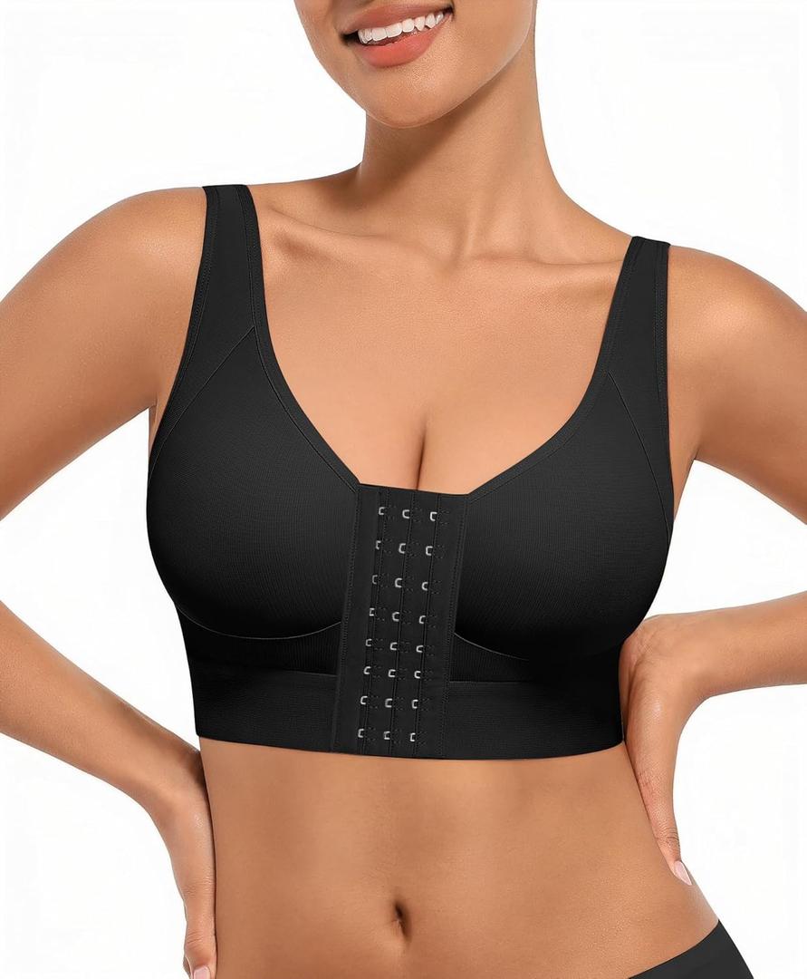 FeelinGirl Post Surgery Bra Front Closure Compression Bra Wirefree Mastectomy Bra with Adjustable Straps (XX-Large)