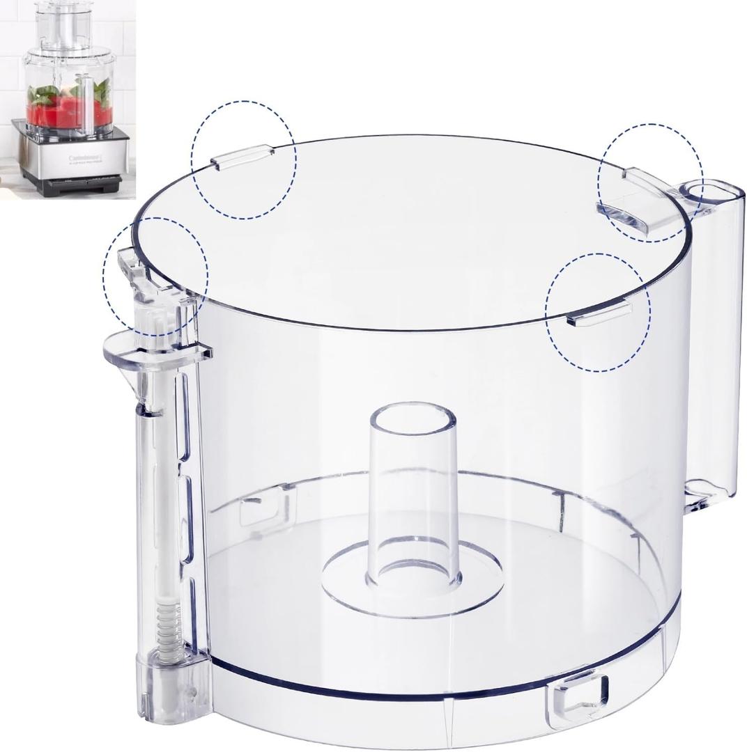 Top with 4 Locking Tabs DLC-005AGTXT1 Food Processor Work Bowl Replacement with Handle 14-Cup Compatible With Cuisinart DFP-14,Fits DFP-14NWBCT1 Work Bowl Cover (7.1x5.7 Inch)