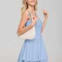 IWD Women's Square Neck Sleeveless Mini Dress Ruched Waist Tiered Ruffle Hem A Line Short Dresses, XXS