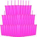 Suertestarry 36 Pack Plastic Reusable Cups 24oz Bulk Tumblers with Lids and Straws for Adults Kid Women Party, Smoothie Cups for Iced Coffee Travel Cup (Rose)