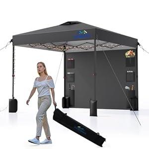 12X12 Pop Up Canopy Tent, Removable Pockets Sidewall for Extra Storage, Easy Up Canopy with One Push Button, Heavy Duty One Person Set Up Event Tent, Grey