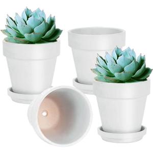 vensovo 6 Inch White Terracotta & Clay Pots for Plant with Saucer - 4 Pack Medium Terra Cotta Planter with Drainage Hole, Flowerpot for Indoor Outdoor Plants, Crafts, Wedding Favor