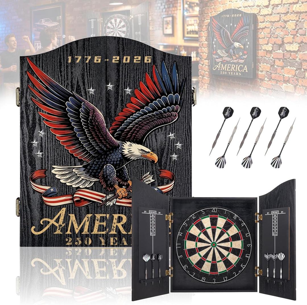 Sisal Dart Board Cabinet Sets, Wooden Dartboard with Scoreboard for Adults