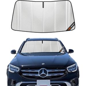 Windshield Sun Shade for Mercedes-Benz GLC 2016-2022. Full Coverage Rearview Mirror Shade for Ultimate Protection (Shiny Silver (Upgrade))