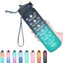 Hyeta 32 oz Water Bottles with Times to Drink and Straw, Motivational Water Bottle with Time Marker, Leakproof, Drinking Sports Water Bottle for Fitness, Gym and Outdoor (Navy-Blue-Green)