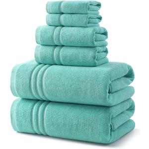 REDKISS Teal Towels Set 6 Piece Cotton Towel Sets with 2 Bath Towels, 2 Hand, 2 Washcloths, 650GSM Hotel Quality, Soft, Highly Absorbent Towels for Bathroom Gym, Ideal Everyday Use (Turquoise)