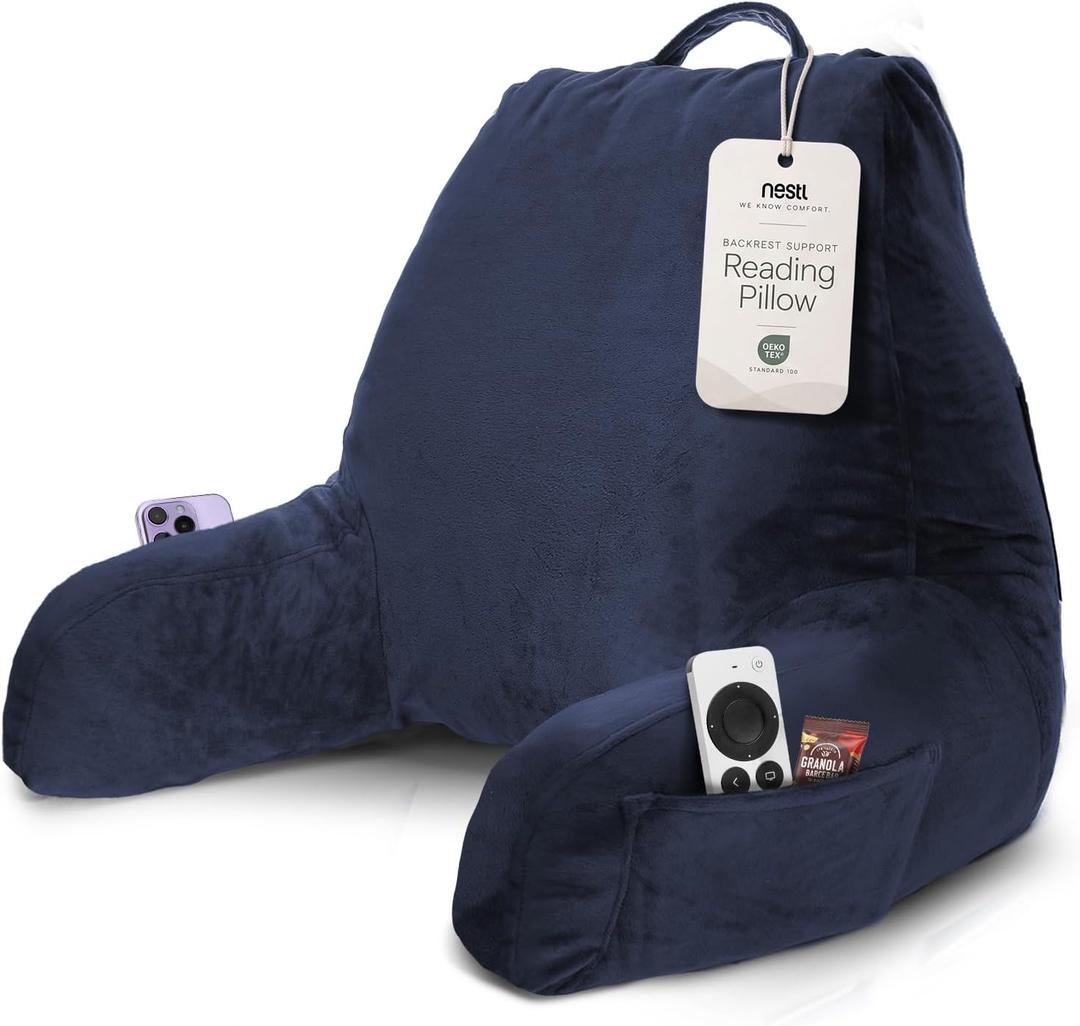 Nestl Reading Pillow for Bed, Back Pillow for Sitting Up in Bed, Navy Blue, Standard 18"