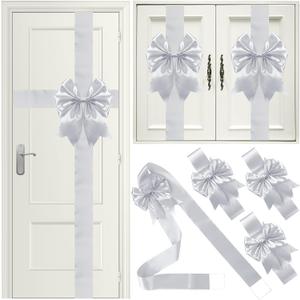 Ganeen 7 Pieces Christmas Cabinet Door Ribbon Bow Large Christmas Door Bow Christmas Cabinet Festive Ribbons Cabinet Bows Christmas Tree Bow Christmas Wreath Bow (Silver)