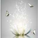 Modern Grey Wall Art for Bathroom Retro Butterfly and White Floral Bloom in Water Abstract Canvas Wall Art Wall Paintings Spa Zen Wall Pictures for Living Room Bedroom Office Ready To Hang,16x24 Inch