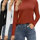 Ficerd 3 Pack Women's Mock Turtleneck Shirts, Long Sleeve Mock Neck Pullover Tops Slim Fitted Stretch Undershirt Tee Blouse (X-Large, Black, White, Pumpkin)