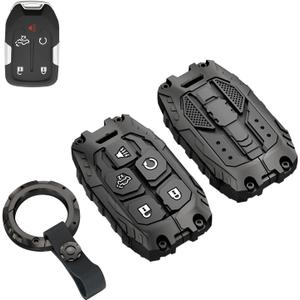Heavy Key Fob Cover Case Protector for GMC, Keychain, Accessories for 2023 2022 2021 2020 2019 GMC Sierra, Chevy Silverado 1500 2500HD 3500HD (Type-B 5 Buttons)