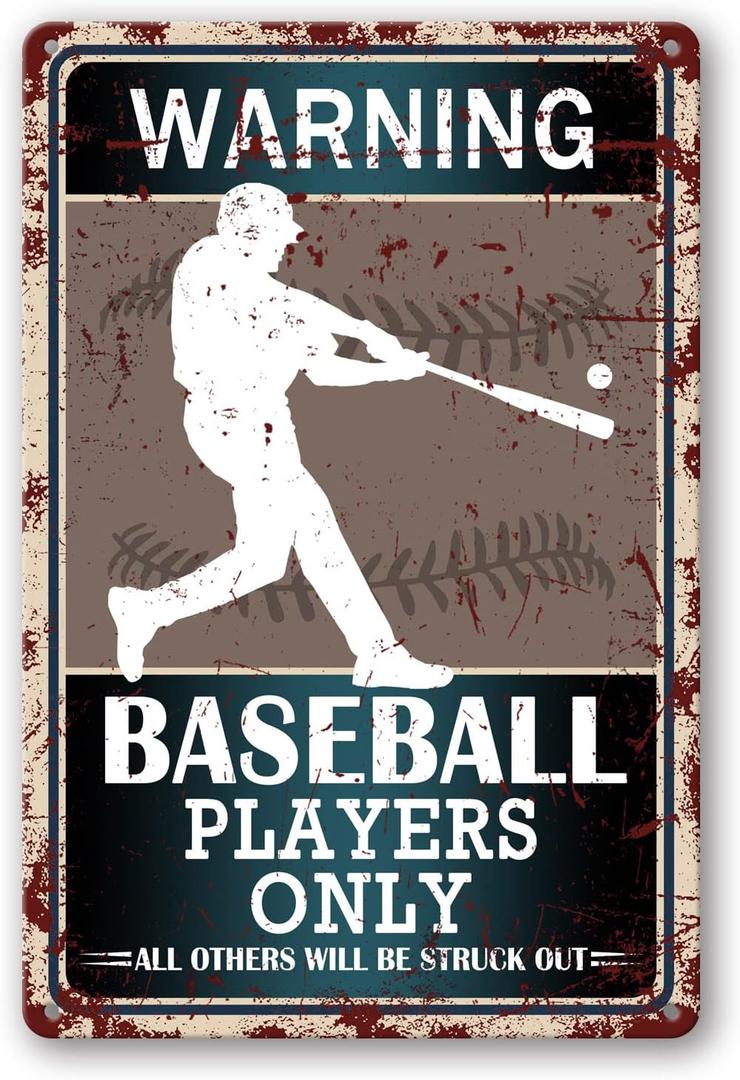 Baseball Decor Baseball Tin Signs Warning Baseball Players Only All Others Will Be Struck Out Sign Baseball Posters for Bedroom Baseball Decor for Boys Room Sports Wall Art Metal Tin Sign 8x12 Inch (10)