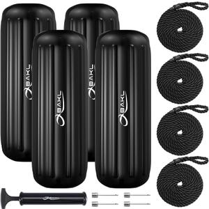 Boat Fenders 4 Pack 10 x 28 Inches Ribbed Center Hole Boat Fenders Bumpers for Docking, Comes with Ropes and Pump to Inflate