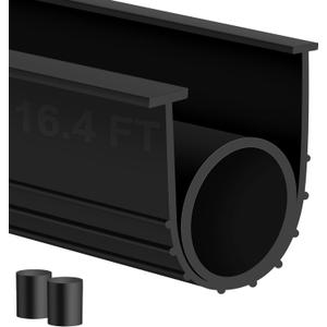 MYFAMIREA Garage Door Bottom Seals Rubber 16.4FT Weather Stripping Weatherproof Seal Replacement Strip Kit with 5/16"T Ends & 2 End Plugs, Universal U+O Ring Buffering Sealing for Double Track, Black