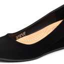 Trary Women's Wedges Heels for Women Pumps Round Toe Mid Heels Comfortable Closed Toe Dressy Shoes Women Pumps Wedge Shoes for Wedding Work Office Party (Size 9, Suede Black)