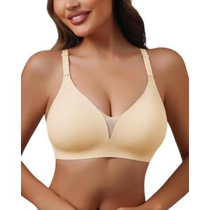 Womens Push Up Bra Plus Size Full Coverage Comfort Bra Back Smoothing Supportive (Beige, S)