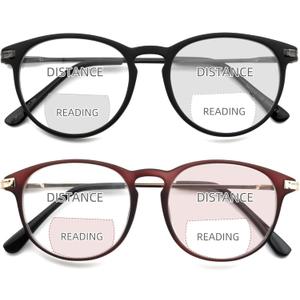2 Pack Round Bifocal Reading Glasses for Women Men Clear Top Bi-focal Readers Far/Near Dual-use Computer Eyeglasses