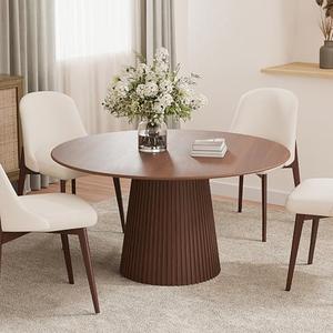 Casaphoria 52" Round Dining Table, Modern Wood Kitchen Table with Cone Grating Bar Base for Living Room & Dining Room, Easy Assembly Farmhouse Furniture for 4-6, Walnut