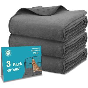 Bunlitent Washable Pee Pads for Dogs 65'' x 48'', 3 Packs Extra Large Reusable Dog Mat with Quick Dry, Fast Absorbent Pet Whelping Pads, Puppy Playpen Mat for Incontinence, Housebreak, Crate, Grey (Gray)