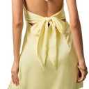 MakeMeChic Women's Satin V Neck Halter Mini Dress Silk Tie Open Back Sleeveless Cocktail Short Dresses, Yellow, M