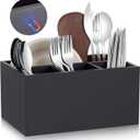 Magnetic Silverware Caddy Wooden Utensil Holder for Fridge Kitchen Counter Wooden Silverware Holder with 4 Compartments for Party, Countertop, Camping