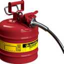 Justrite 2 Gallon Type II Red Safety Gas Can for Gasoline with Flame Arrester, Self-Closing Lid, and 5/8" Flexible Metal Spout, Made in the USA, Galvanized Steel Flammable Storage Can, 7220120