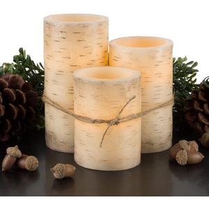Flameless Candles - 3-Pack Faux Birch Bark Battery Operated LED Candles with Remote and Flickering Light for Home Dcor by Lavish Home