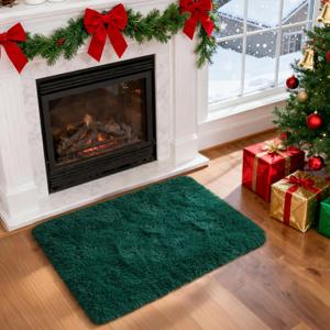 Merelax Soft Modern Indoor Shaggy Area Rug for Bedroom Livingroom Dorm Kids Room Home Decorative, Non-Slip Plush Fluffy Furry Fur Rugs Comfy Nursery Accent Floor Carpet 2x3 Feet, Christmas Green