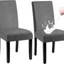Waterproof Dining Chair Cover,Spandex Fabric Fit Stretch Chair Slipcover,Removable Washable Jacquard Parsons Chair Covers (Light Grey,Set of 2)