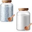 2 Pcs Half Gallon Glass Laundry Storage Containers Jars Set with Acacia Lid 2 Spoon for Detergent Powder Scent Beads Bath Bombs Salt