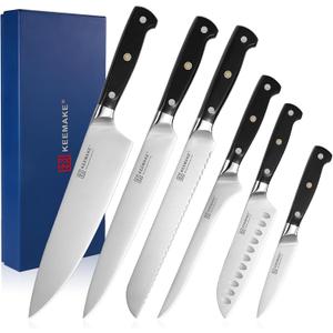 KEEMAKE Chef Knife Set, 6PCS Ultra Sharp Kitchen Knives with Ergonomic Handle, High Carbon Stainless Steel Kitchen Knife Set, Forged Cooking Knife Set for Slicing Meat Vegetable Bread And Fruit