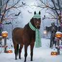 Paterr 2 Pcs Halloween Horse Scarf Hat Outfits Accessory Striped Scarf Hat for Horse Parade and Parties Costume Accessories (Green, Gray)