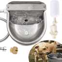 Automatic Dog Water Dispenser Large Size Dog Water Bowl Trough Stainless-Steel Outdoor Pet Waterer Feeder for Poultry, Goat, Small Livestock