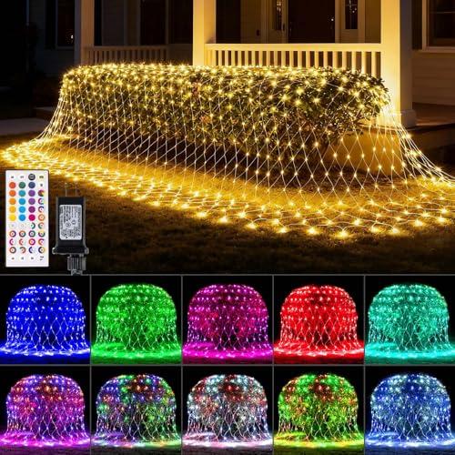 LitHome 204 LED Christmas Net Lights Outdoor, 9.8ft x 6.6ft Color Changing Christmas Net Lights with Remote, 35 Colors 9 Modes Connectable RGB Mesh Light Blue Plug in for Bushes, Xmas, Garden Decor