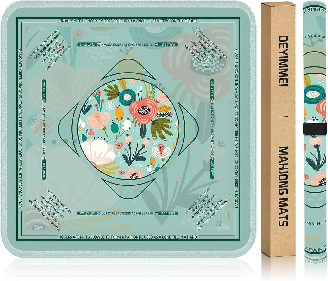 Deyimmei Neoprene Mahjong Mat for Table 31.5"x31.5" - Non-Slip, Noise Reduction Cover with Storage Pockets, American Rules & Crease-Free Rolled Shipping (Tropical Bloom)