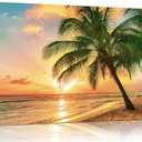 Beach Wall Art for Living Room Ocean Canvas Wall Decor for Home Tropical Palm Tree Picture for Wall Coastal Painting for Bedroom Gold Sunset Art Print for Bathroom Office Decoration (40"L x 20"W)