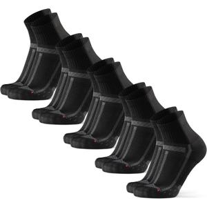 DANISH ENDURANCE Cushioned Running Socks for Long Distances, Quarter Length, Anti-Blister for Men & Women, 3 and 5 Pack (Large, Black/Grey 5-pack)
