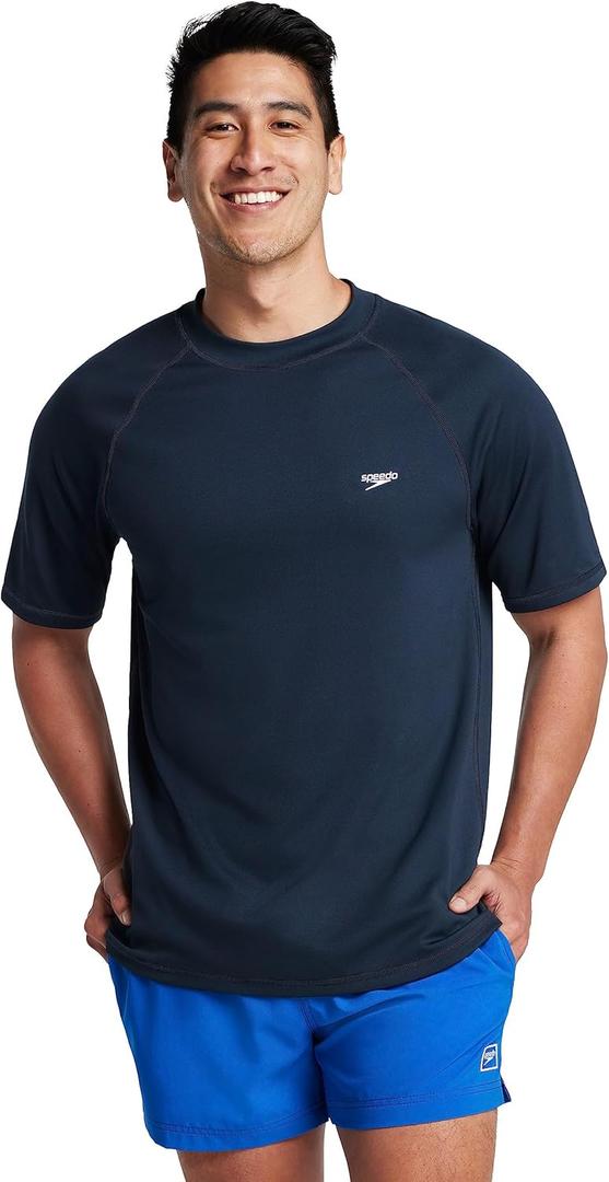Speedo Men's UV Swim Shirt Short Sleeve Loose Fit Easy Tee (XX-Large, Loose New Navy)