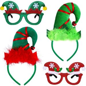 Aneco 4 Pack Creative Elf Headband and Elf Eyeglasses Frame Christmas Elf Costume Accessory Glasses Headband for Holiday Gift Favors