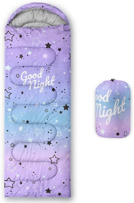 Datura home Kids Sleeping Bag for Boys, Light color Purple Star-Lightweight Warm Outdoor Indoor-Waterproof Cold Weather Resistant Sleeping Bag for Camping Hiking(Star 32"*90")
