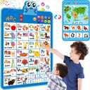 Electronic Interactive Double-Sided Alphabet Wall Chart, Talking ABC & 123 & Music & Learning Poster, Educational Toddlers Toys for Ages 3-4 Kids Gift, Best for Preschool Boys & Girls (Blue)