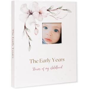Modern Neutral Keepsake Memory Book - Journal Scrapbook for Baby Girl or Boy - Photo Album, Milestones Stickers, Clean Touch Ink Pad, Keepsake Envelope - Everlasting Memories up to Age 5