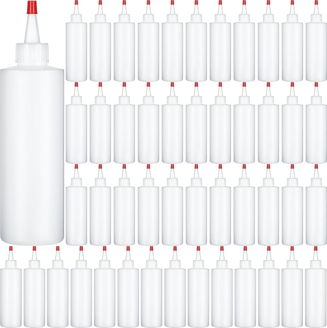 Jinei Pack of 60, 8 oz Plastic Squeeze Bottles Clear Condiment Squeeze Bottles with Red Tip Cap Kitchen Empty Squirt Container Leak Proof for Arts Crafts