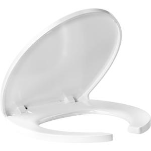 Open Front Toilet Seat Round, Soft Close Commercial Plastic Seat | White Toilet Seat with Lid | For Rental & Commercial Use | 4 Non-Slip Bumpers | Heavy Duty | Fits 16.5" Bowls