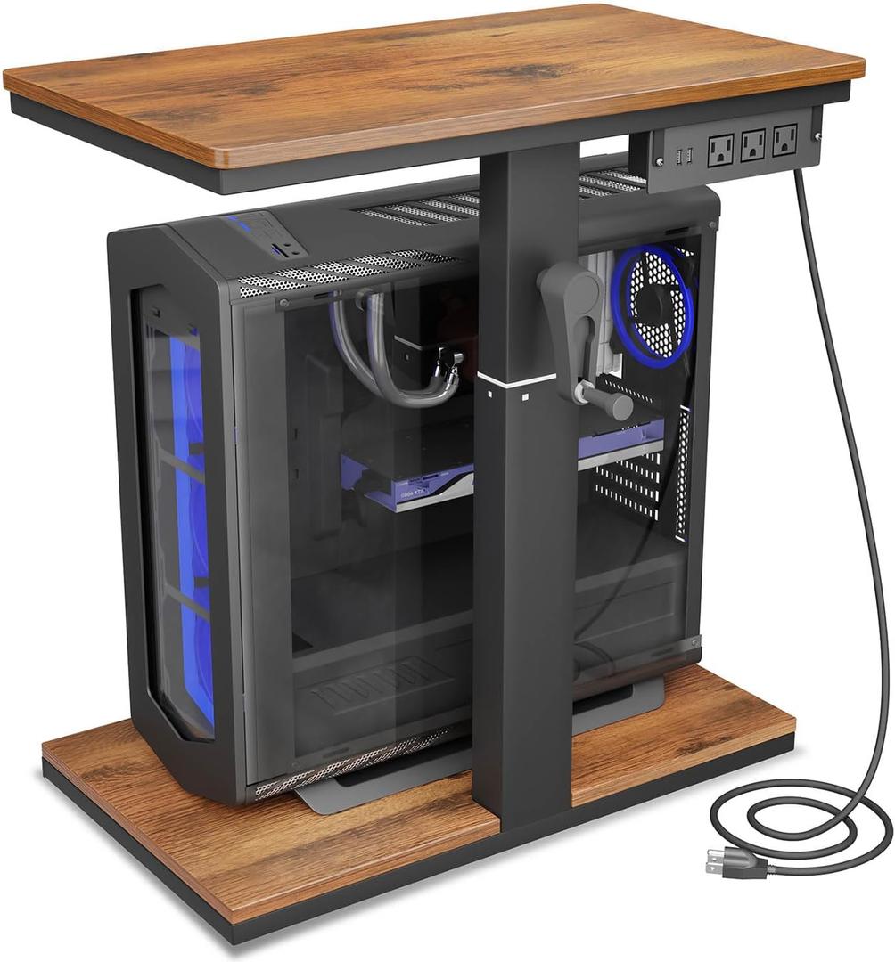 Height Adjustable Computer Tower Stand with Wheels and Charging Station,2-Tier PC Stand for Floor or Carpet,PC Holder Under Desk for ATX-Case,Office,Home,Gaming Room