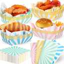 120 Sets Pastel Paper Food Trays with Grease Resistant Wax Deli Paper Sheet Pastel Christmas Party Supplies Disposable Food Boats with Scalloped Gold Foil for Hot Dog Fries Taco Popcorn