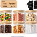 24 Oz Glass Storage Jars with Bamboo Lids - 6 Pack Clear Glass Canisters Square Airtight Stackable Ideal for Pantry Storage Containers Organizers Great for Storing Oats Coffee Beans Nuts