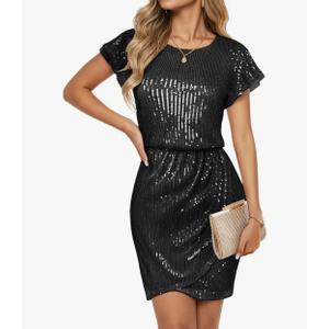 GRACE KARIN Women's Sparkly Sequin Dress Cap Sleeve Party Cocktail Holiday Dress Elegant Glitter Sparkly Dresses for Women (S, Black)