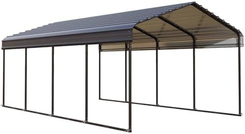 Carport Car Port Metal Canopy 12x20 ft Heavy Duty for Snow, Portable Garage Kit Shed Tent Shelter Metal Frame All Weather Outdoor for Boat with Anti-Leak Seam Taped, Black