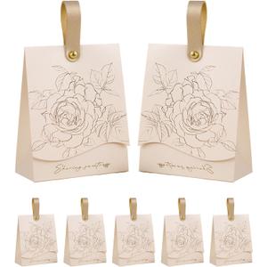 FAYEVIVI 20pcs Party Favor Boxes - Gift Boxes with Lids for Presents, Small Thank You Treat Box, Leather Handle Candy Bags Bulk, for Birthday Bridal Wedding Babyshower (Champagne) (Champgne)